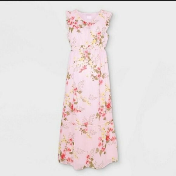 Ruffle Cap Sleeve Woven Maternity Dress Sz L - Picture 4 of 5